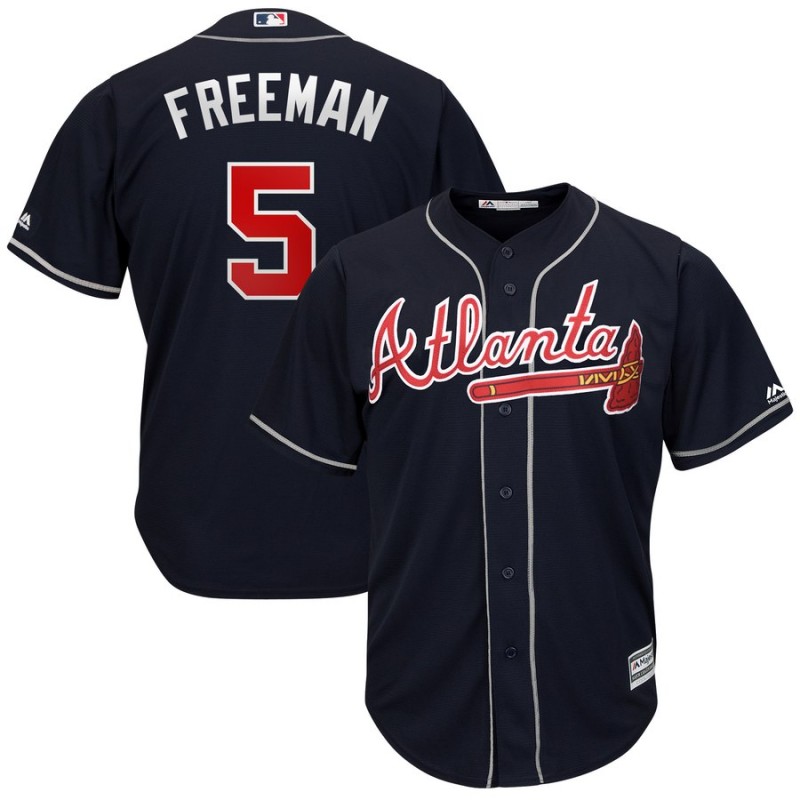 Men's Atlanta Braves #5 Freddie Freeman Majestic Navy Cool Base Stitched MLB Jersey